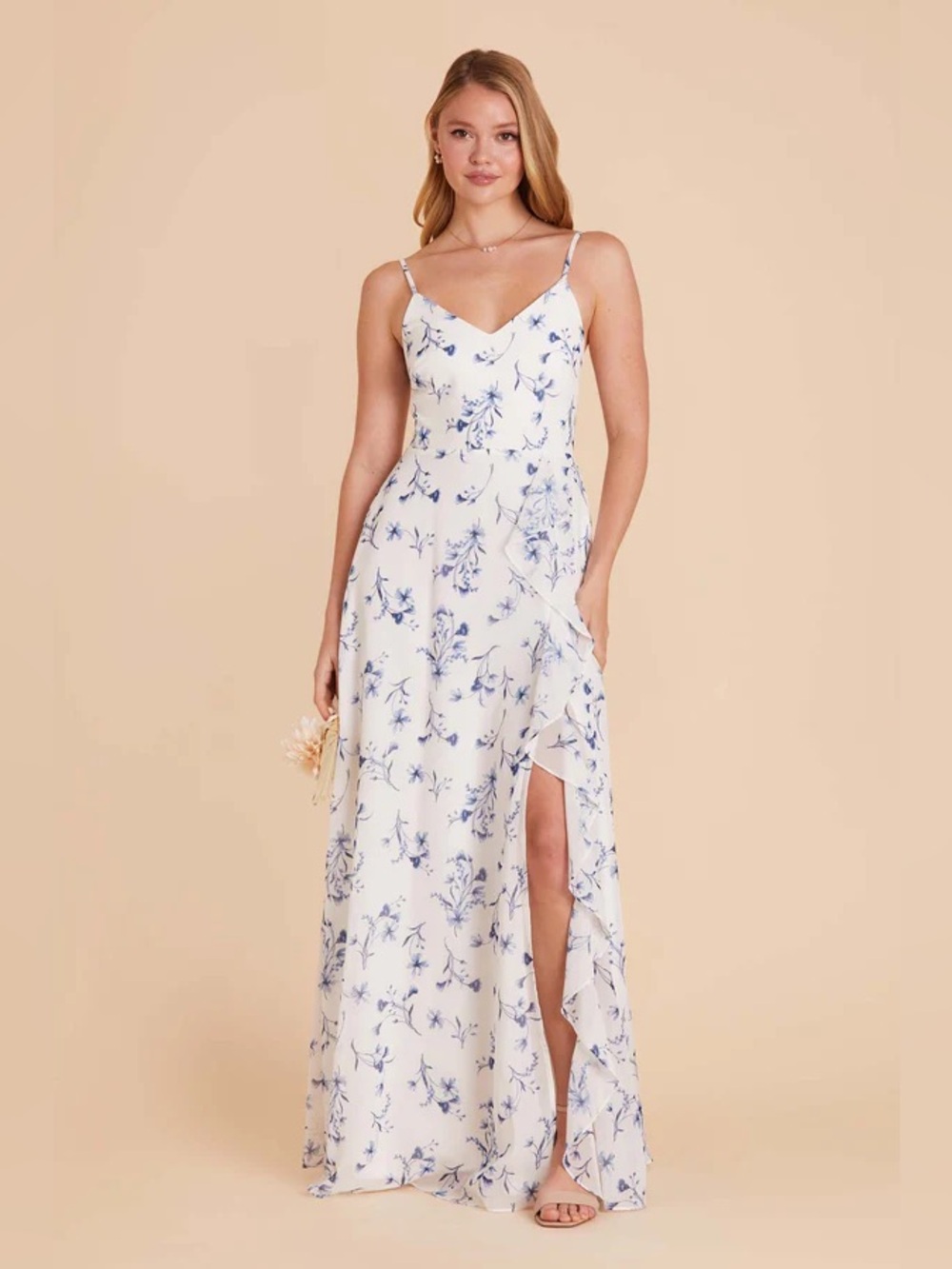 *BIRDY GREY* White x Blue Ruffle Theresa Chiffon Bridesmaid Dress Sz Medium